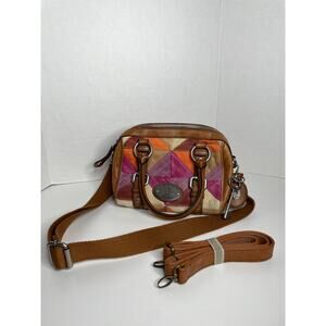 RARE FOSSIL LONG LIVE VINTAGE MADDOX PATCHWORK LEATHER SATCHEL HANDBAG PURSE